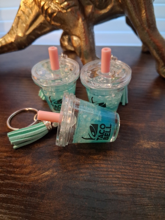 Handmade Accessories - Mini Baja Blast Keychain - Turquoise with Pink Straw